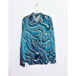 Forever 21 Marbled Groovy Psychedelic Blouse Blue Green White Size Large